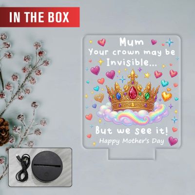 Mom Invisible Crown Quote Acrylic LED Lamp with UV Print – 7 Color Changing Night Light USB Powered Mothers Day Gift